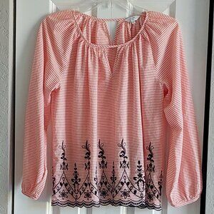 Crown & Ivy Striped Long Sleeve Peek a Boo Neckline Blouse Women's Size S